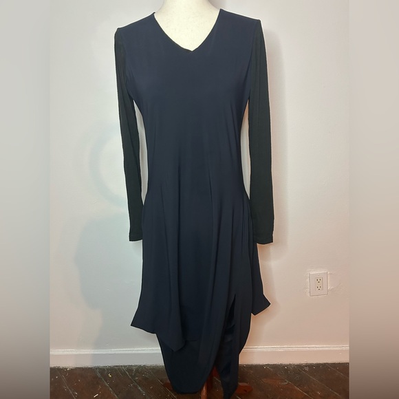 MARITHÉ + FRANÇOIS GIRBAUD Black Long Sleeve Layer Draped Hem Maxi Dress - Picture 1 of 4